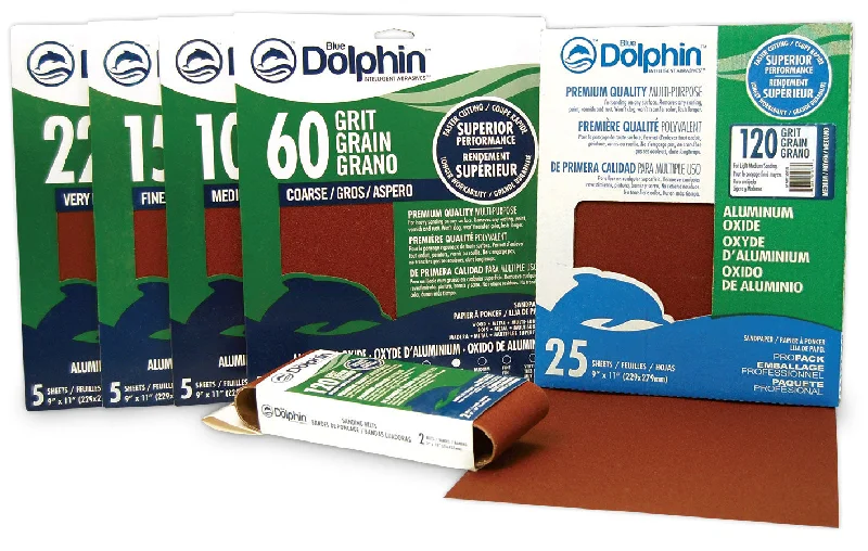 Linzer Blue Dolphin Aluminum Oxide Sandpaper 9 in. x 11 in., 100 Grit, 5 Pack (9" x 11")