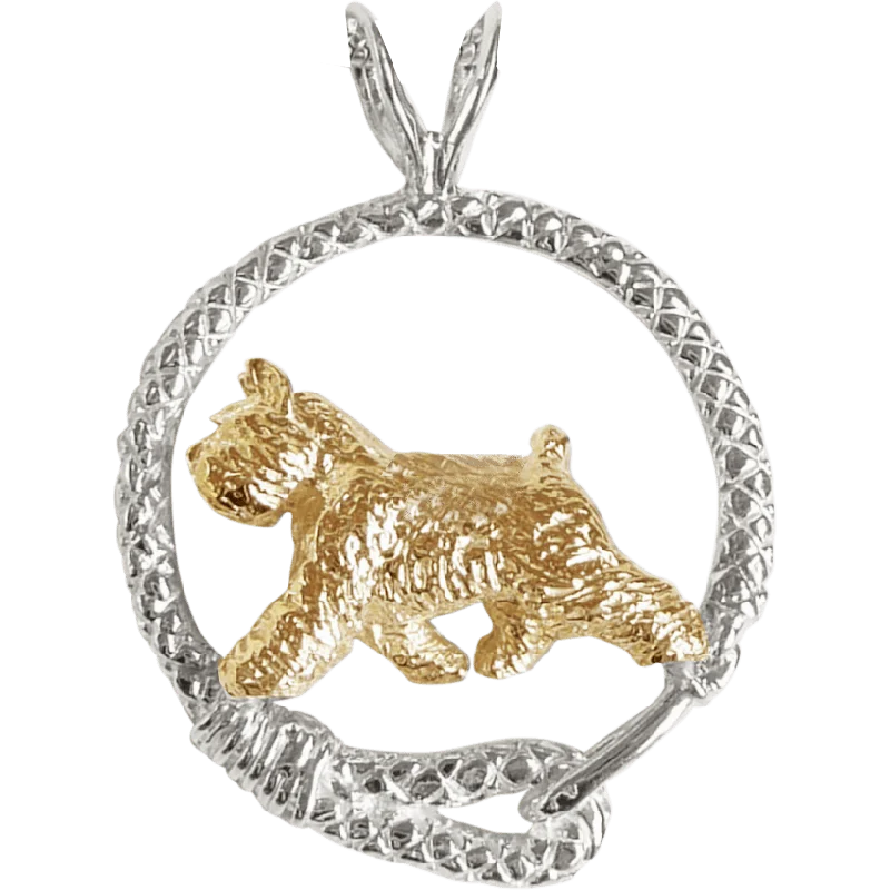 Bouvier des Flandres Solid 14K Gold in Sterling Silver Leash Pendant