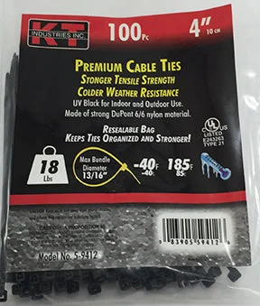 K-T Industries 4" Ultra Light Duty, Uv Black, 100/Pk