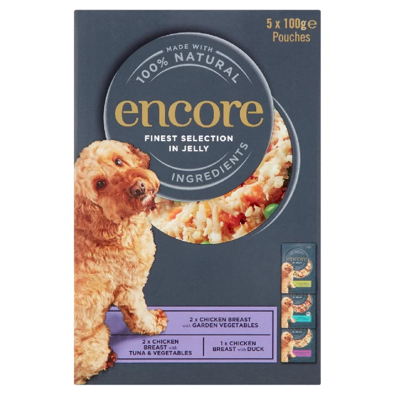 7. **Dog traction rope is automatically retractable**Encore Finest Collection Dog Pouch in Jelly 5 x 100g