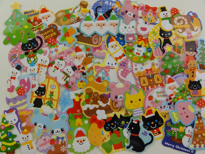 Christmas Winter Santa Ginger Bread Snowman Flake Stickers - 60 pcs