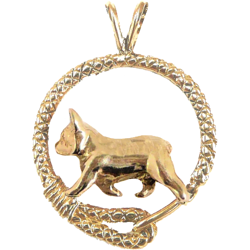 French Bulldog Solid 14K Gold Leash Pendant