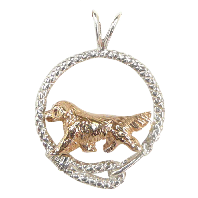 Solid 14K Gold Golden Retriever in Sterling Silver Leash Pendant