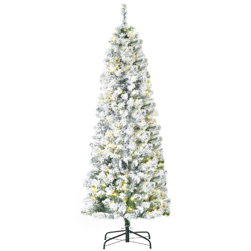 5 Foot Prelit Christmas Tree Artificial - White Frosted Green with LED Lights Warm White 348 Tips