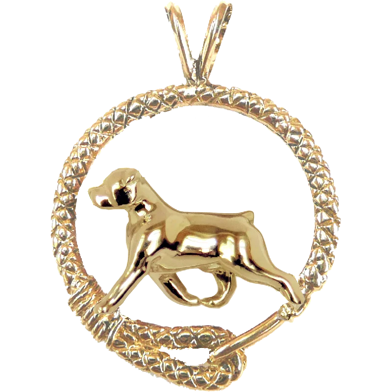 Solid 14K Gold Rottweiler Leash Pendant