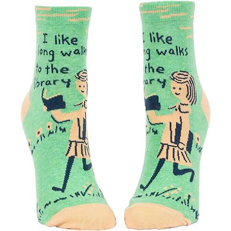 Blue Q : Women's Ankle Socks - "I Like Long Walks To The Library"