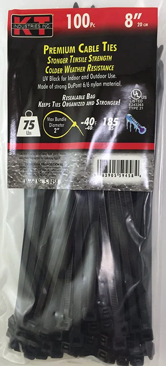 K-T Industries 8" Standard Duty, Uv Black, 100/Pk