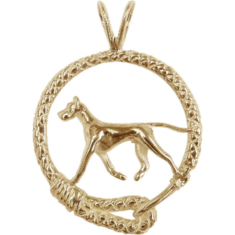 Solid 14K Gold Great Dane Leash Pendant