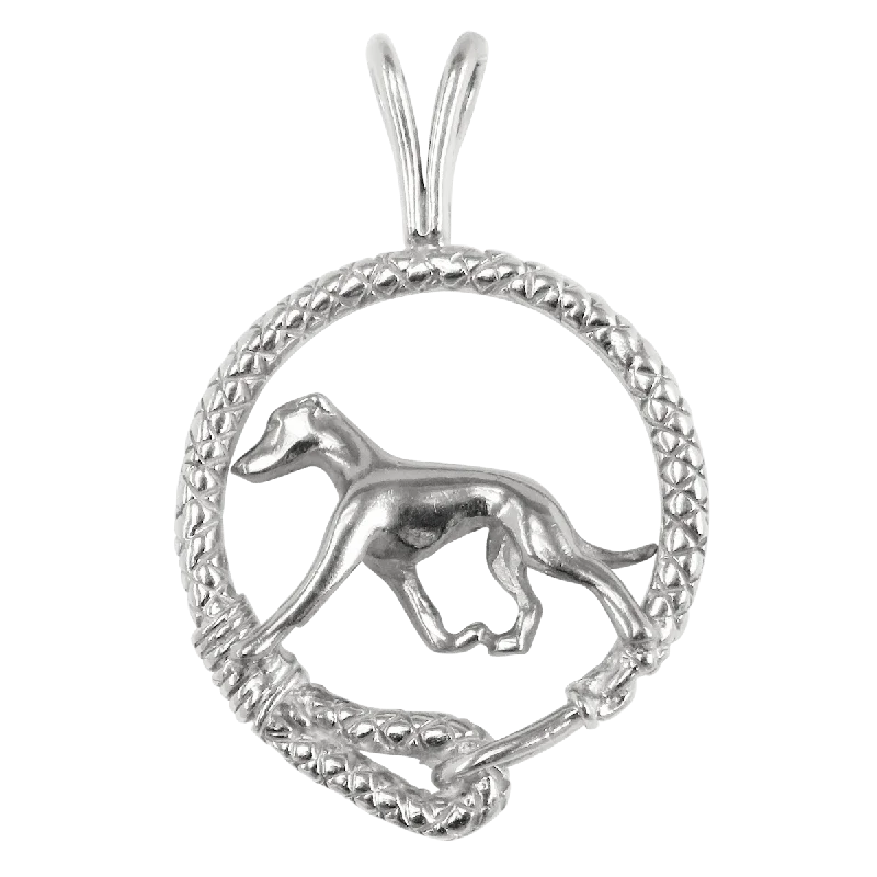 Greyhound in Solid Sterling Silver Leash Pendant