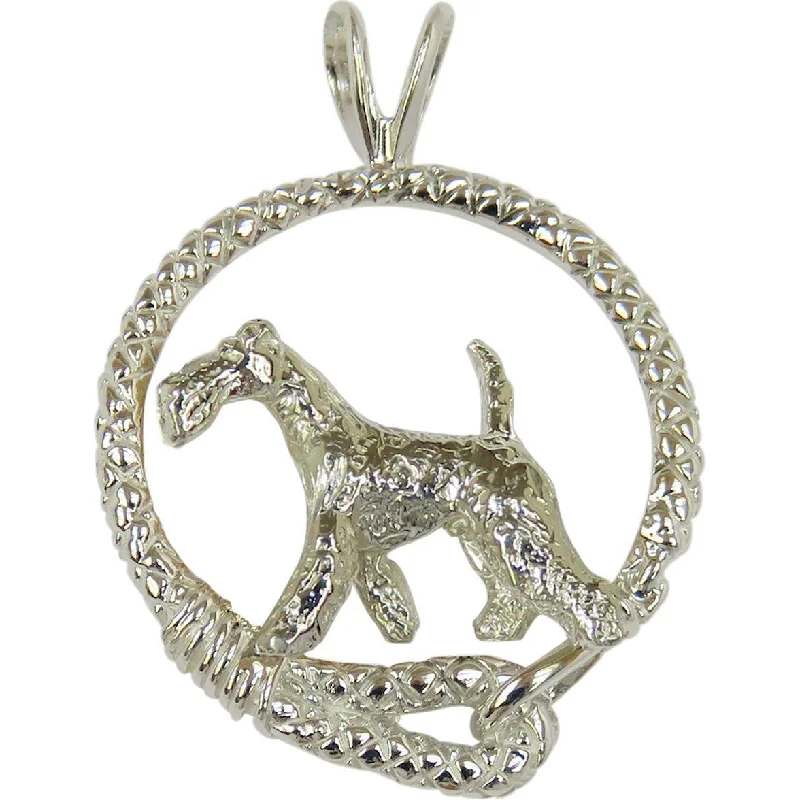 Airedale Terrier in Solid Sterling Silver Leash Pendant