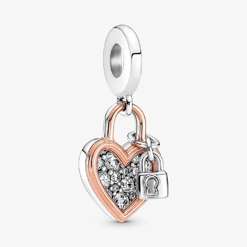 PANDORA : Heart Padlock Double Dangle Charm