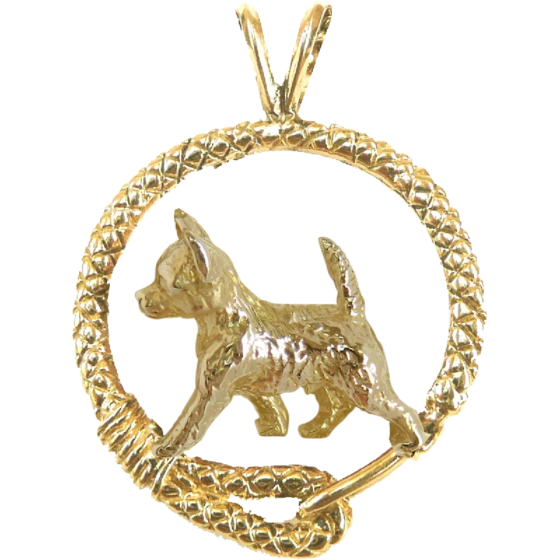 Solid 14K Gold Smooth Coat Chihuahua Leash Pendant