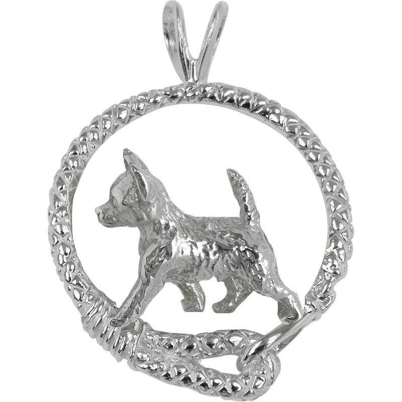 Chihuahua (Smooth Coat) in Solid Sterling Silver Leash Pendant