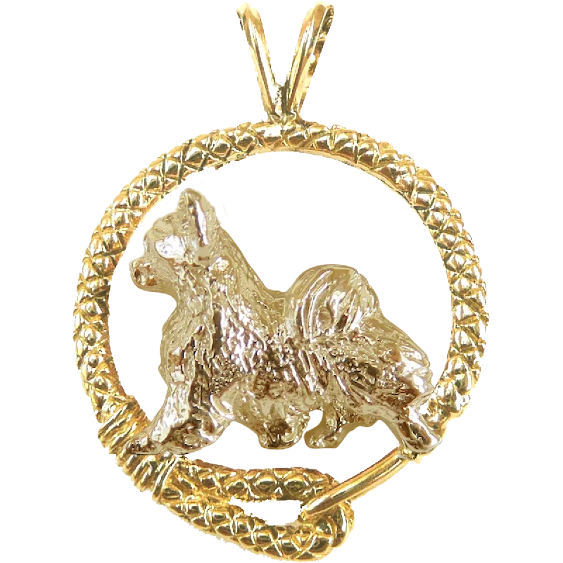 Chihuahua (Long Coat) Solid 14K Gold Leash Pendant