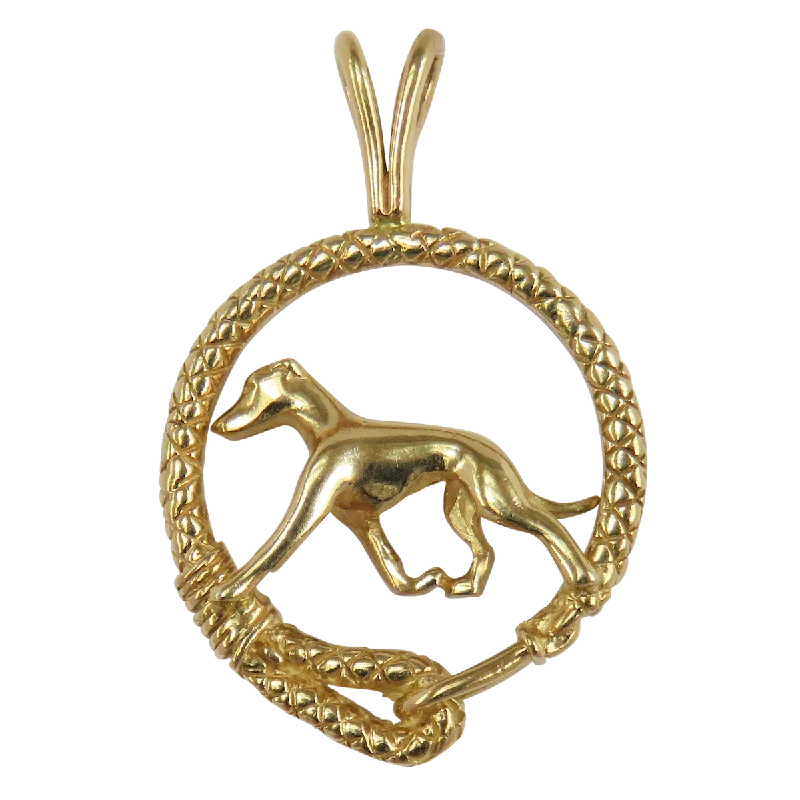 Solid 14K Gold Italian Greyhound Leash Pendant