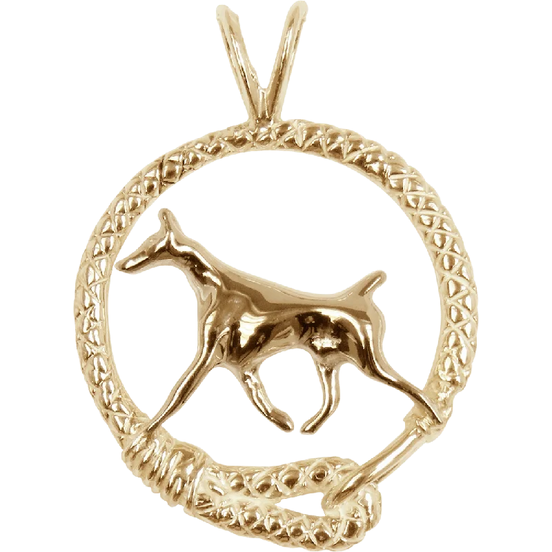 Doberman Pinscher Solid 14K Gold  Leash Pendant