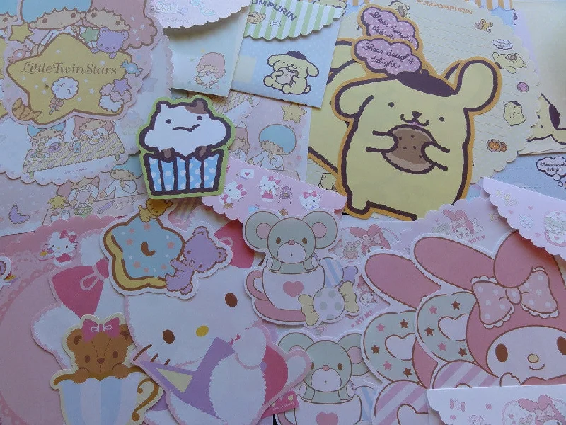 Sanrio Hello Kitty My Melody Purin Little Twin Stars Letter Papers + Envelopes Theme Set