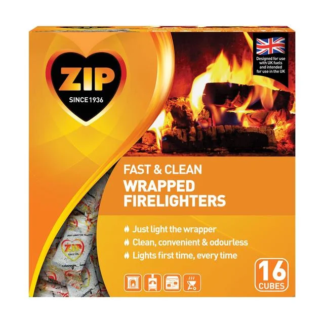 ZIP Odourless Fast & Clean Wrapped Firelighters   16 per pack