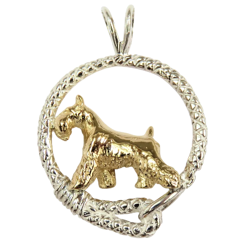 Solid 14K Gold Miniature Schnauzer in Sterling Silver Leash Pendant