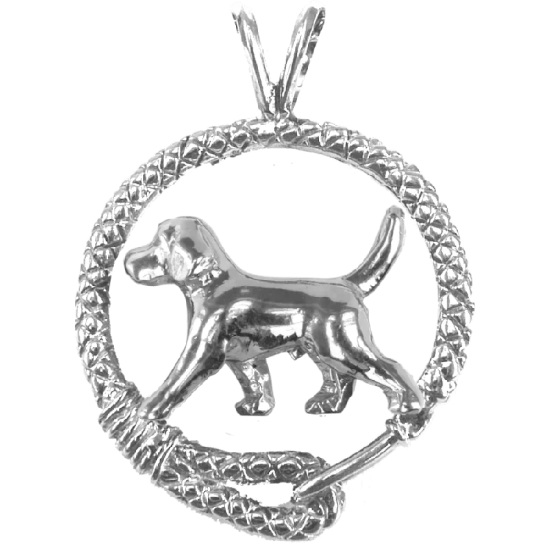 Beagle in Solid Sterling Silver Leash Pendant