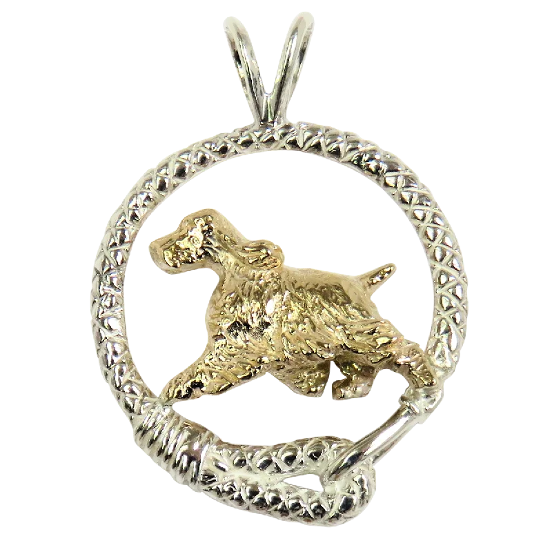 Solid 14K Gold English Springer Spaniel in Sterling Silver Leash Pendant