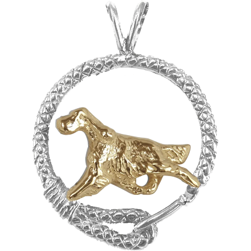 Solid 14K Gold Gordon Setter in Sterling Silver Leash Pendant