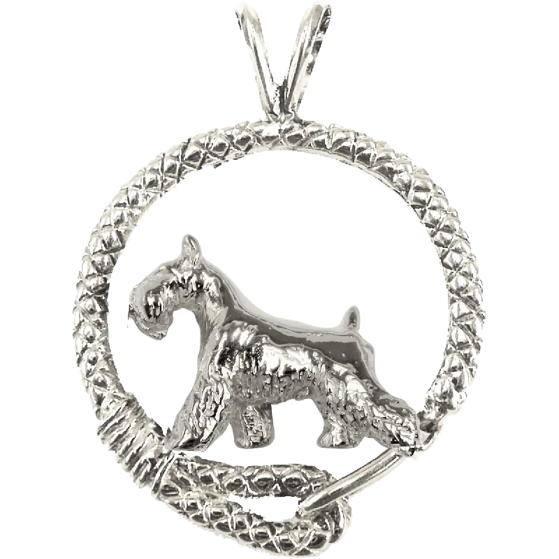 Miniature Schnauzer in Solid Sterling Silver Leash Pendant