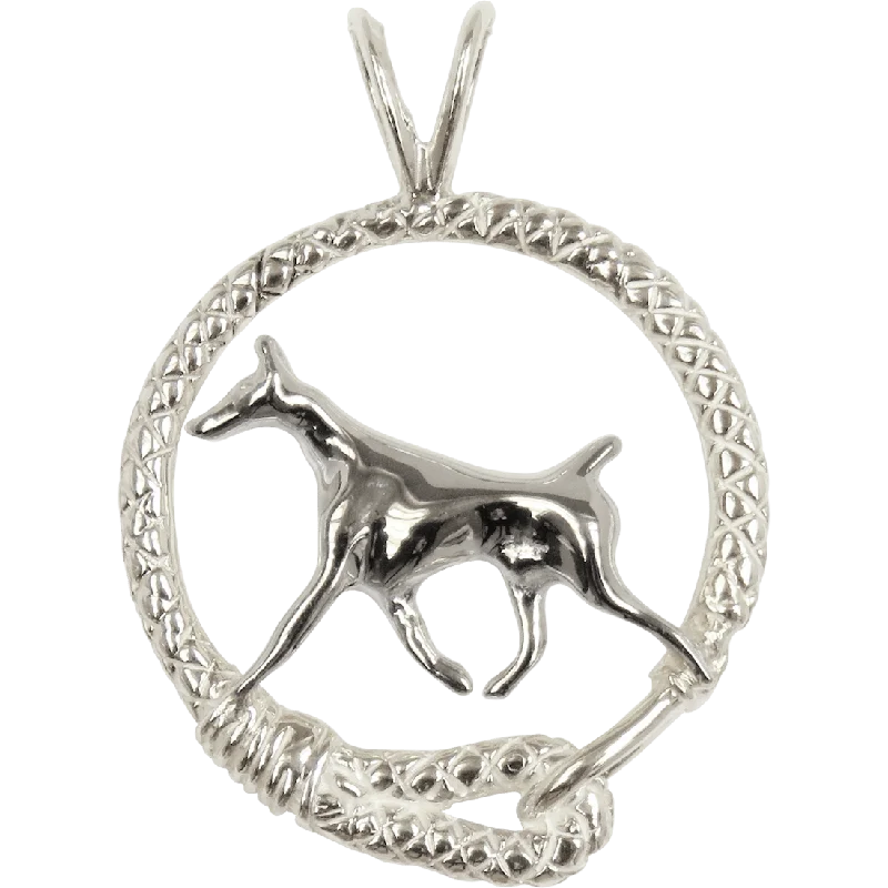 Doberman Pinscher in Solid Sterling Silver Leash Pendant