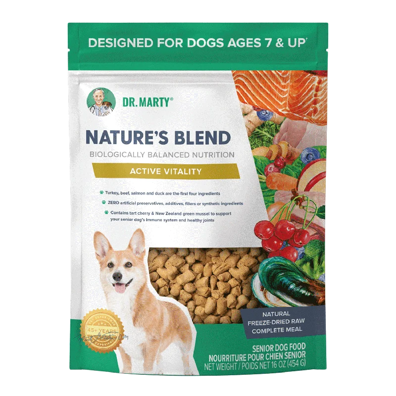  -High-fiber dog foodDr. Marty Nature's Blend Active Vitality Seniors Freeze Dried Raw Dog Food