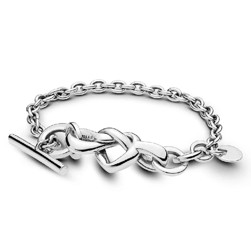 PANDORA : Knotted Heart T-Bar Bracelet (Size 7.9")