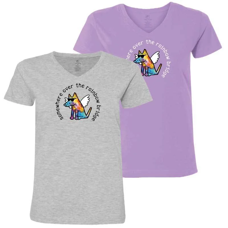 Somewhere Over The Rainbow Bridge - Ladies T-Shirt V-Neck