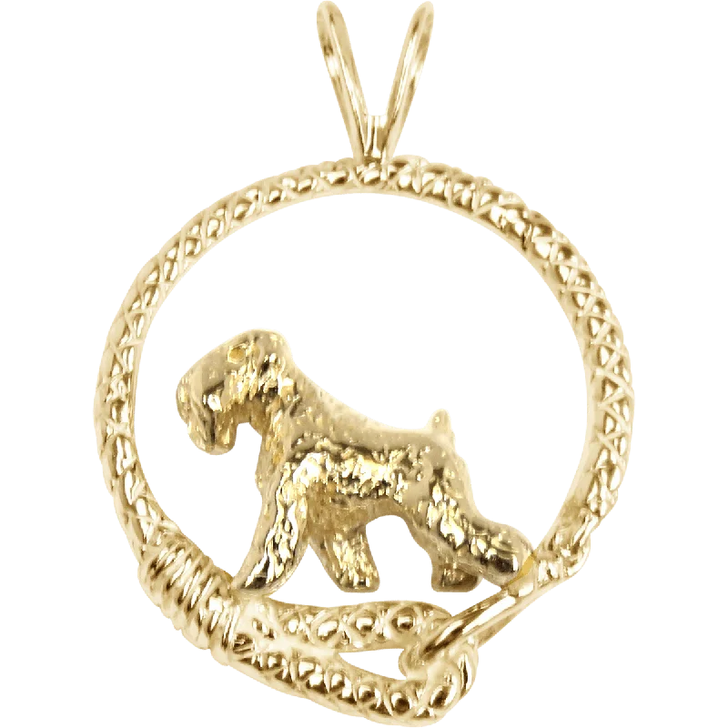 Solid 14K Gold Soft Coated Wheaten Terrier Leash Pendant