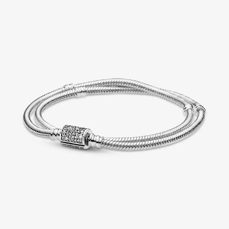 PANDORA : Pandora Moments Double Wrap Barrel Clasp Snake Chain Bracelet