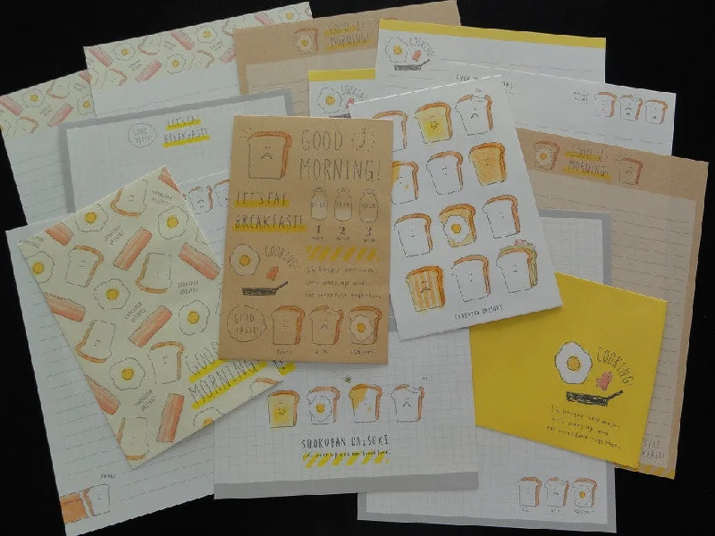 Kawaii Cute Q-Lia Shokupan Bread and Egg Breakfast Letter Sets